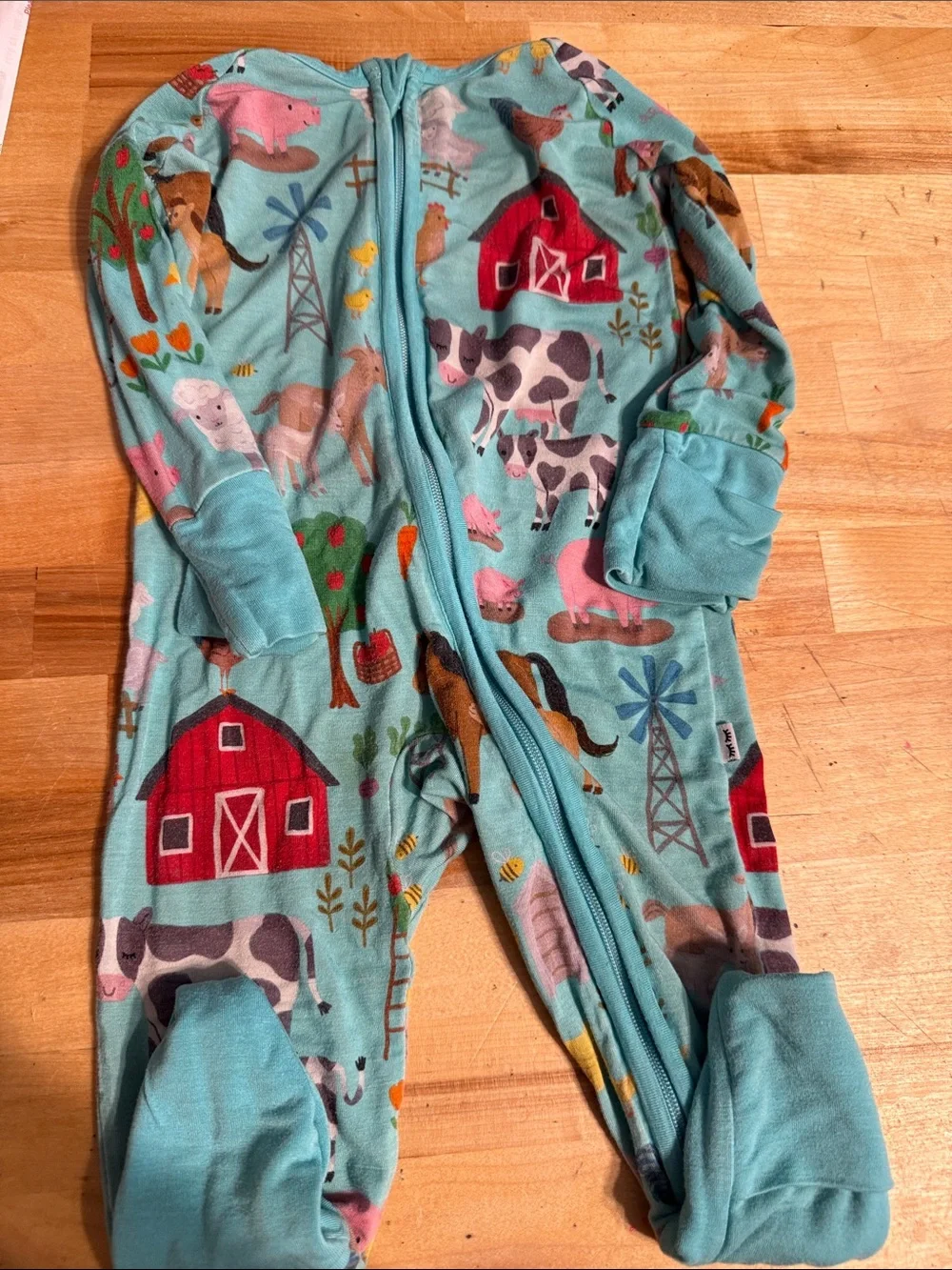 Little Sleepies Aqua Farm Animal One-Piece Footie Pajamas